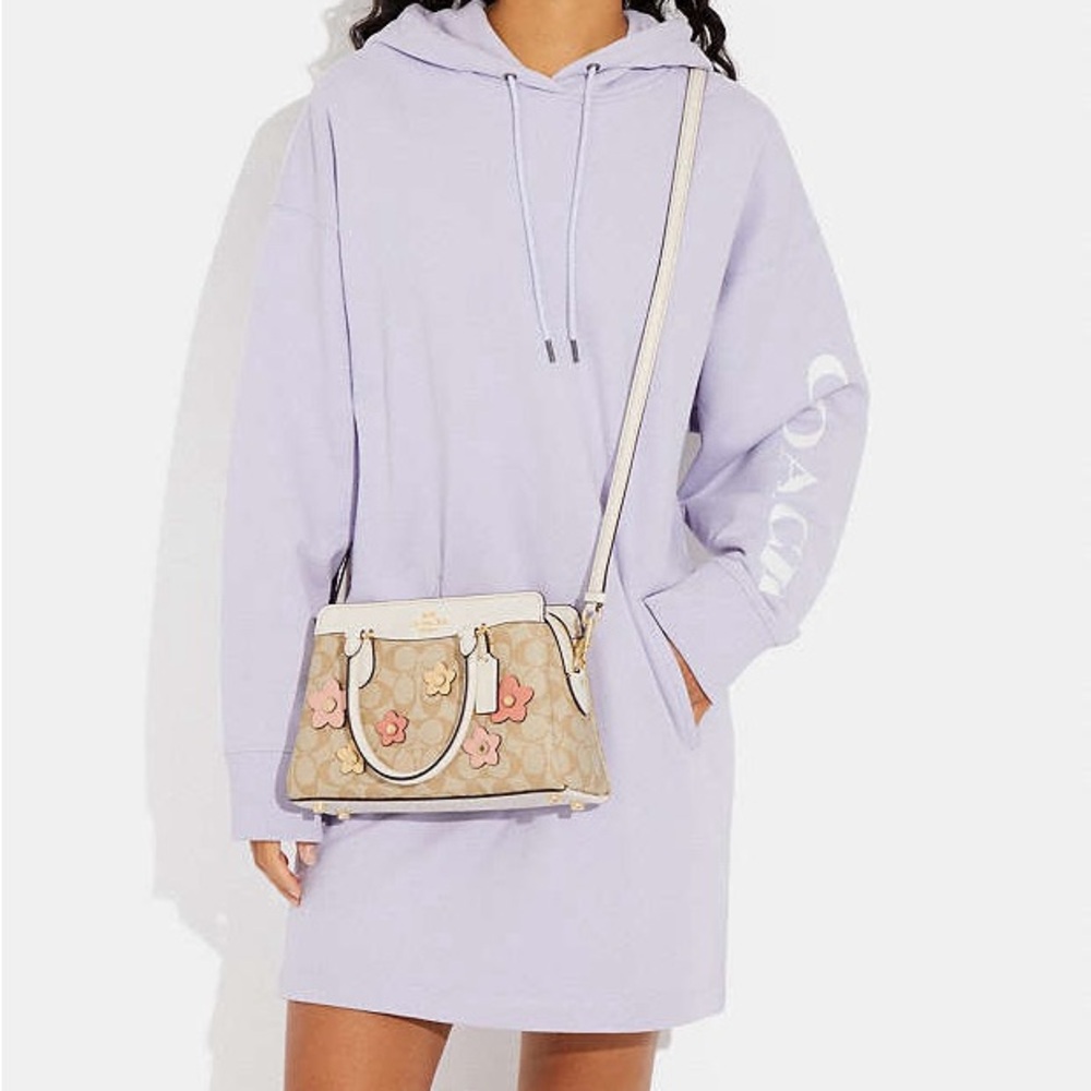 Mini Darcie Carryall Bag In Signature Canvas With Floral Applique